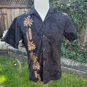 Pacific Legend Tropical Tribal Hawaiian Shirt Mens S Black Floral Pattern USA